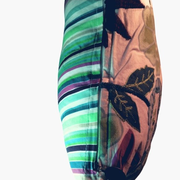 Pier 1 Floral Embroidered Decorative Pillow 15x15 Green Blue Striped Cushion - Picture 8 of 9